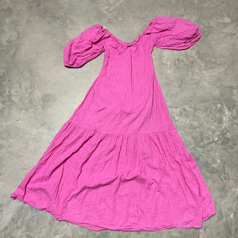 Billabong Sweet Bliss Pink Cotton Gauze Puff Sleeve Midi Dress ABJWD00579 Medium